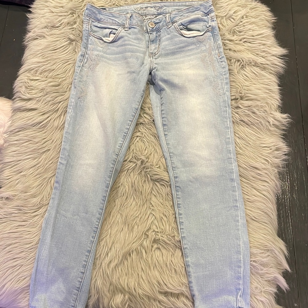 American Eagle Jeggings w Print, Light Wash, size 10 standard length